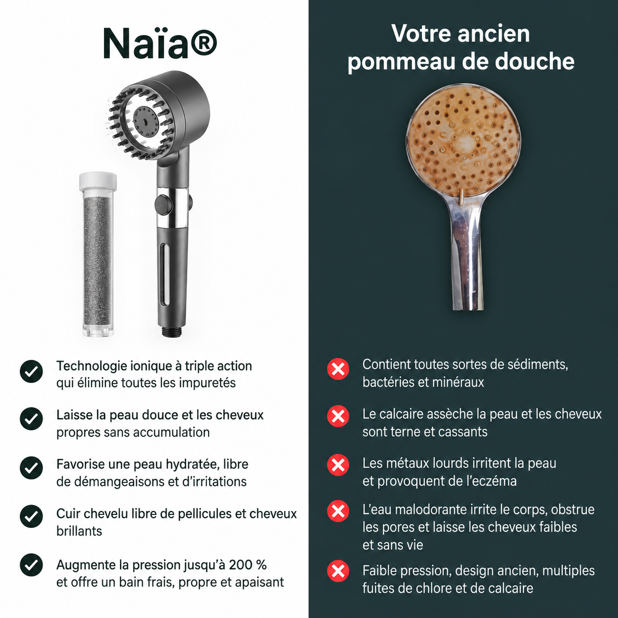 Protégez votre peau, vos cheveux et votre santé avec le pommeau Naïa™