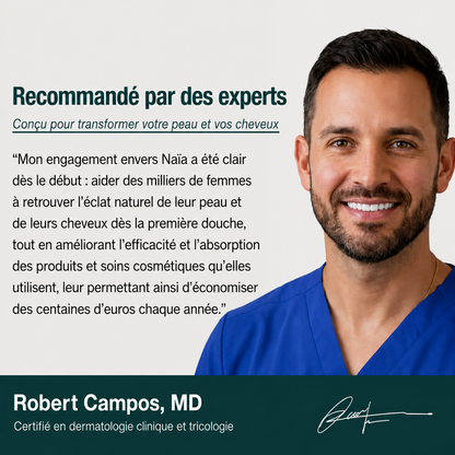 Protégez votre peau, vos cheveux et votre santé avec le pommeau Naïa™